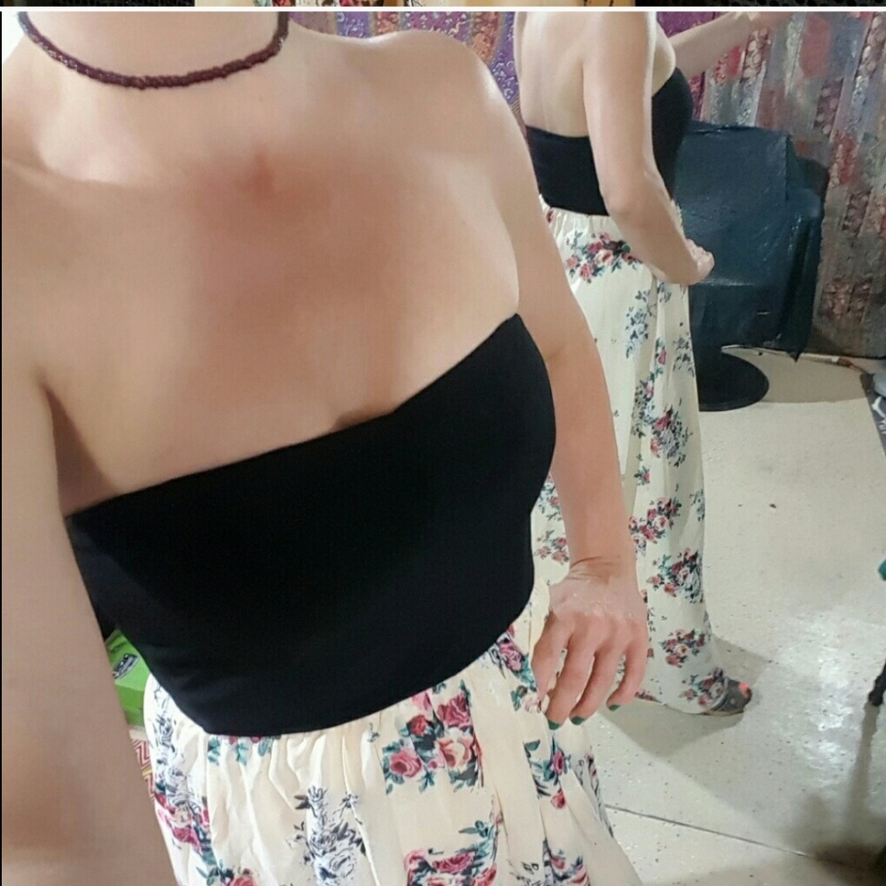 Long floral strappless summer maxi dress